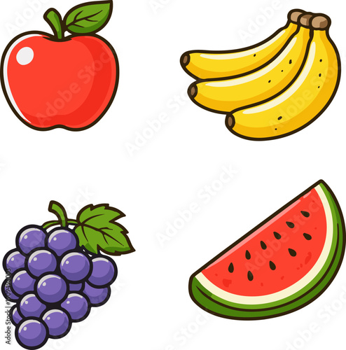 Cute Fruit Sticker Set Vector Illustration