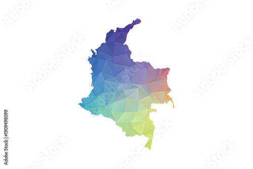 Colombia Map - Polygon Style Vector Illustration in Rainbow Gradient, Low Poly Multicolor Geometric Design, Isolated on White Background, Suitable for Reports, and Creative Projects.