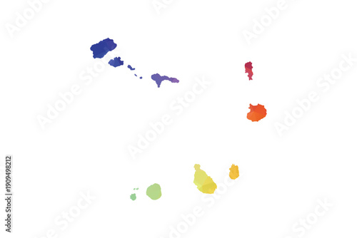 Cabo Verde Map - Polygon Style Vector Illustration in Rainbow Gradient, Low Poly Multicolor Geometric Design, Isolated on White Background, Suitable for Reports, and Creative Projects.