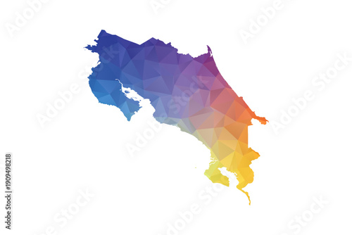 Costa Rica Map - Polygon Style Vector Illustration in Rainbow Gradient, Low Poly Multicolor Geometric Design, Isolated on White Background, Suitable for Reports, and Creative Projects.