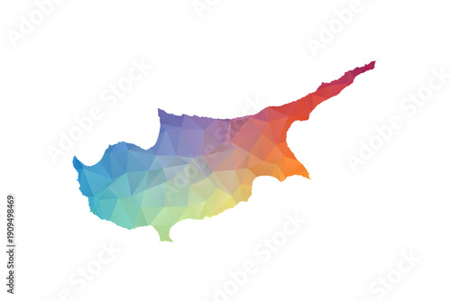 Cyprus Map - Polygon Style Vector Illustration in Rainbow Gradient, Low Poly Multicolor Geometric Design, Isolated on White Background, Suitable for Reports, and Creative Projects.