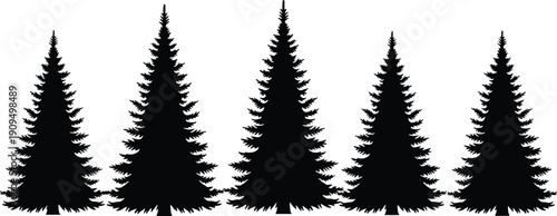 Realistic Pine Tree Silhouettes Set Isolated on White Background, Evergreen Fir and Spruce Forest Collection for Winter Landscape, Christmas and Nature Design
