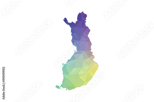 Finland Map - Polygon Style Vector Illustration in Rainbow Gradient, Low Poly Multicolor Geometric Design, Isolated on White Background, Suitable for Reports, and Creative Projects.