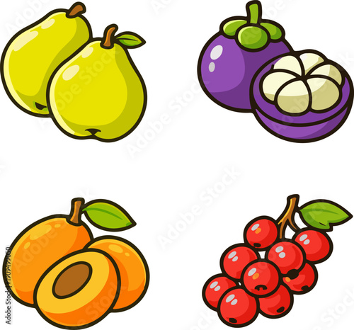 Cute Tropical Fruit Sticker Set Vector Illustration
