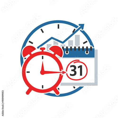 Time management concept with alarm clock, calendar, and business growth