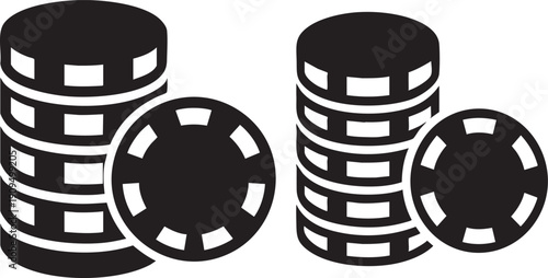 Black Vector Poker Chips Icon Isolated on White Background