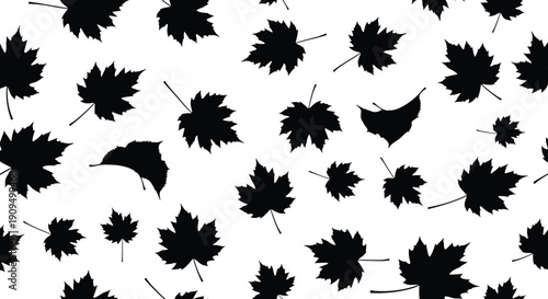 Maple Leaf Silhouette Collection Scattered in Various Shapes Isolated on White Background Vector Illustration for Autumn Design and Seasonal Decoration