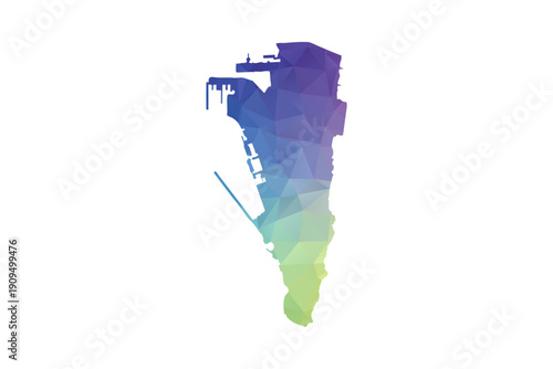 Gibraltar Map - Polygon Style Vector Illustration in Rainbow Gradient, Low Poly Multicolor Geometric Design, Isolated on White Background, Suitable for Reports, and Creative Projects.