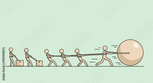 Teamwork and collaboration pulling a large heavy weight together.