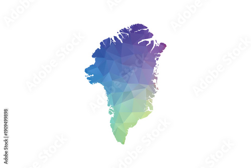 Greenland Map - Polygon Style Vector Illustration in Rainbow Gradient, Low Poly Multicolor Geometric Design, Isolated on White Background, Suitable for Reports, and Creative Projects.