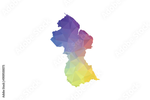 Guyana Map - Polygon Style Vector Illustration in Rainbow Gradient, Low Poly Multicolor Geometric Design, Isolated on White Background, Suitable for Reports, and Creative Projects.