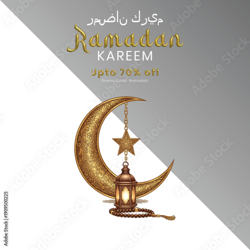 Elegant Ramadan Kareem Sale with Golden Islamic Symbols