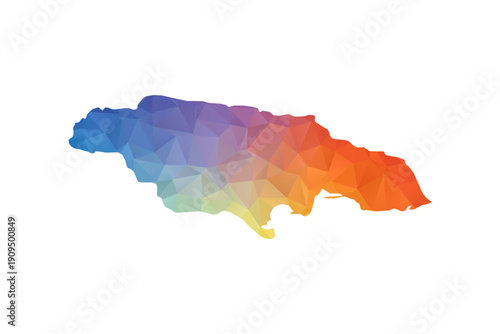 Jamaica Map - Polygon Style Vector Illustration in Rainbow Gradient, Low Poly Multicolor Geometric Design, Isolated on White Background, Suitable for Reports, and Creative Projects.