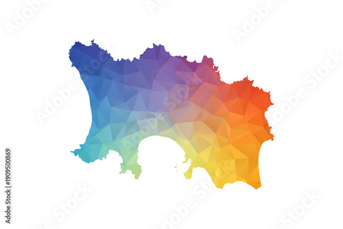 Jersey Map - Polygon Style Vector Illustration in Rainbow Gradient, Low Poly Multicolor Geometric Design, Isolated on White Background, Suitable for Reports, and Creative Projects.