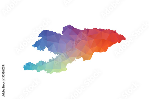 Kyrgyzstan Map - Polygon Style Vector Illustration in Rainbow Gradient, Low Poly Multicolor Geometric Design, Isolated on White Background, Suitable for Reports, and Creative Projects.