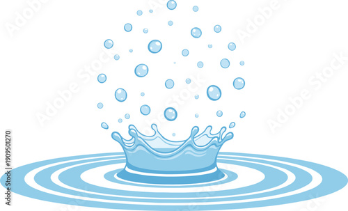 Water splash crown with droplets vector illustration liquid ripple effect design concept