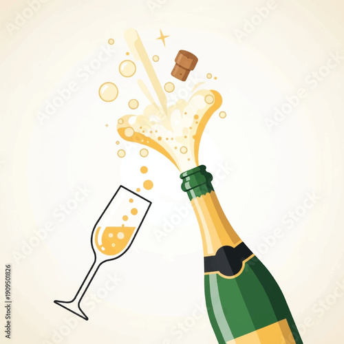 Champagne Bottle and Wine Glass.