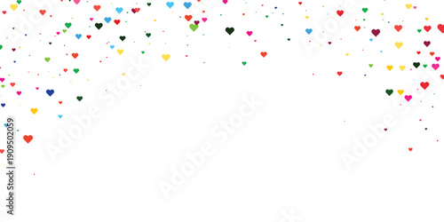 Flowing Red Heart Confetti Falling on White Background. Romantic Background for Valentine’s Day Celebration, Wedding Invitation, Greeting Card, and Gift Packaging Vector