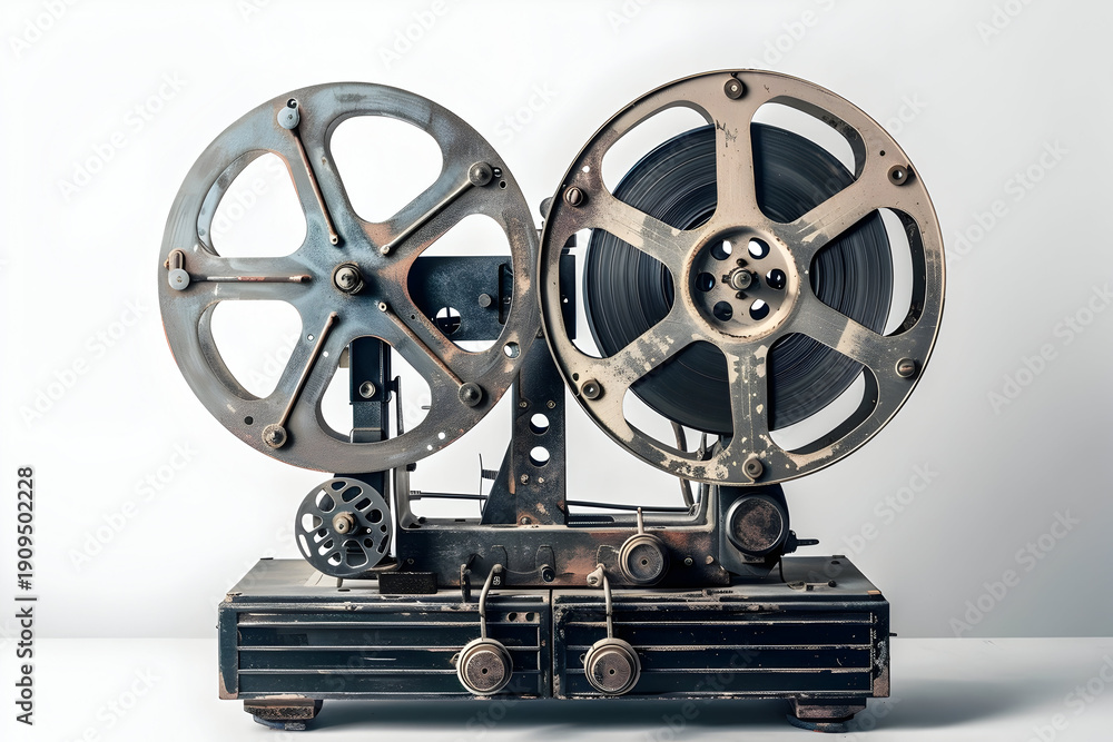 Fototapeta premium Vintage movie projector with large film reels for retro cinema and film enthusiasts