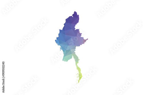 Myanmar Map - Polygon Style Vector Illustration in Rainbow Gradient, Low Poly Multicolor Geometric Design, Isolated on White Background, Suitable for Reports, and Creative Projects.
