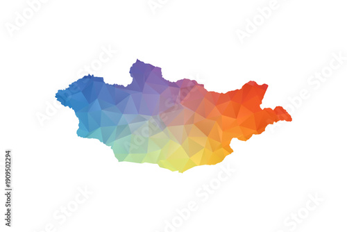 Mongolia Map - Polygon Style Vector Illustration in Rainbow Gradient, Low Poly Multicolor Geometric Design, Isolated on White Background, Suitable for Reports, and Creative Projects.