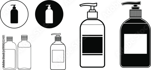 Pump Bottle and Cosmetic Container Icon Set with Dispenser Packaging Symbols Collection