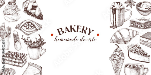 Bakery banner with hand drawn pastry