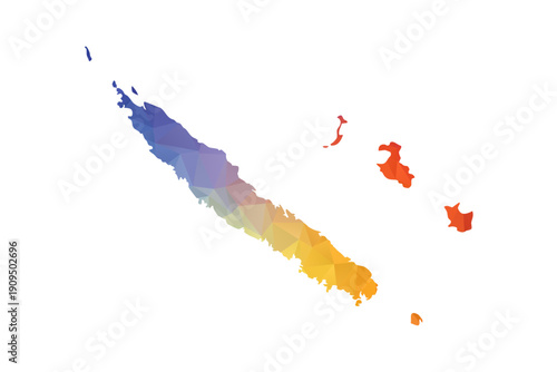 New Caledonia Map - Polygon Style Vector Illustration in Rainbow Gradient, Low Poly Multicolor Geometric Design, Isolated on White Background, Suitable for Reports, and Creative Projects.