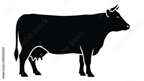 A silhouette of a cow with its calf standing in a field. isolated on white background, Vector