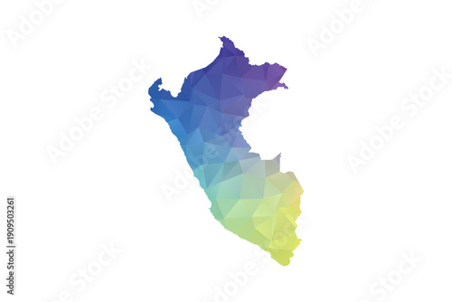 Peru Map - Polygon Style Vector Illustration in Rainbow Gradient, Low Poly Multicolor Geometric Design, Isolated on White Background, Suitable for Reports, and Creative Projects.