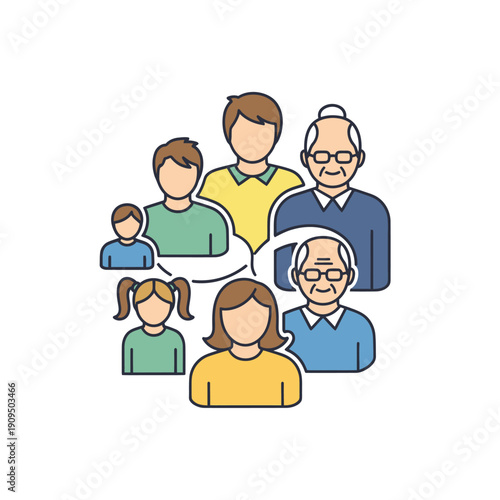 Diverse group communicating with speech bubbles