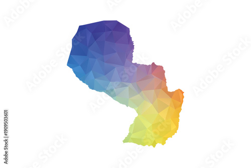 Paraguay Map - Polygon Style Vector Illustration in Rainbow Gradient, Low Poly Multicolor Geometric Design, Isolated on White Background, Suitable for Reports, and Creative Projects.