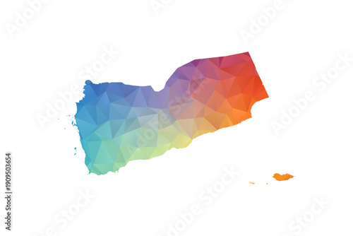 Yemen Map - Polygon Style Vector Illustration in Rainbow Gradient, Low Poly Multicolor Geometric Design, Isolated on White Background, Suitable for Reports, and Creative Projects.