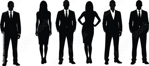 Professional Business Team Silhouettes Set of Corporate Men and Women in Suits Standing Confident for Leadership and Office Career Success