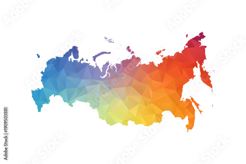 Russia Map - Polygon Style Vector Illustration in Rainbow Gradient, Low Poly Multicolor Geometric Design, Isolated on White Background, Suitable for Reports, and Creative Projects.
