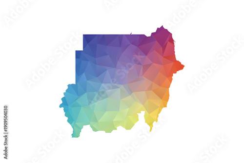 Sudan Map - Polygon Style Vector Illustration in Rainbow Gradient, Low Poly Multicolor Geometric Design, Isolated on White Background, Suitable for Reports, and Creative Projects.