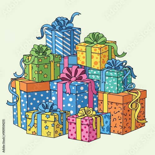 Colorful wrapped presents with ribbons bows 1.