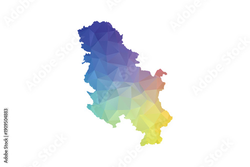 Serbia Map - Polygon Style Vector Illustration in Rainbow Gradient, Low Poly Multicolor Geometric Design, Isolated on White Background, Suitable for Reports, and Creative Projects.