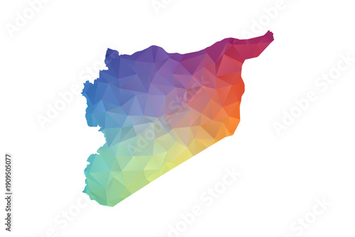 syria Map - Polygon Style Vector Illustration in Rainbow Gradient, Low Poly Multicolor Geometric Design, Isolated on White Background, Suitable for Reports, and Creative Projects.