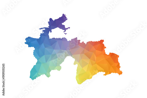 Tajikistan Map - Polygon Style Vector Illustration in Rainbow Gradient, Low Poly Multicolor Geometric Design, Isolated on White Background, Suitable for Reports, and Creative Projects.