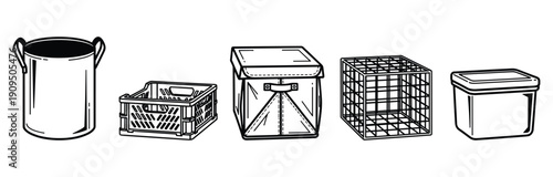 Industrial storage crate and laundry bin utility container collection vector