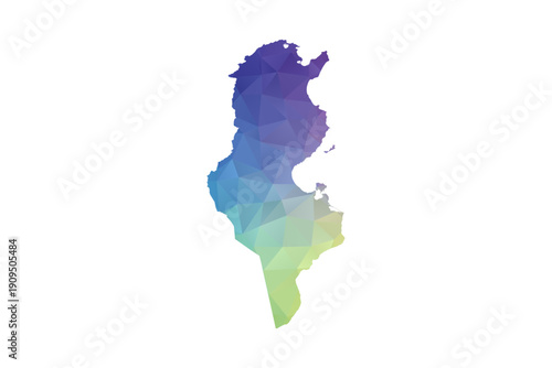 Tunisia Map - Polygon Style Vector Illustration in Rainbow Gradient, Low Poly Multicolor Geometric Design, Isolated on White Background, Suitable for Reports, and Creative Projects.