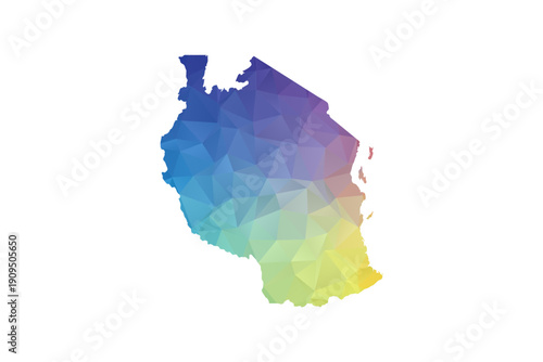 Tanzania Map - Polygon Style Vector Illustration in Rainbow Gradient, Low Poly Multicolor Geometric Design, Isolated on White Background, Suitable for Reports, and Creative Projects.
