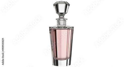 Photography Elegant crystal perfume bottle with pink liquid isolated PNG, luxurious fragranc