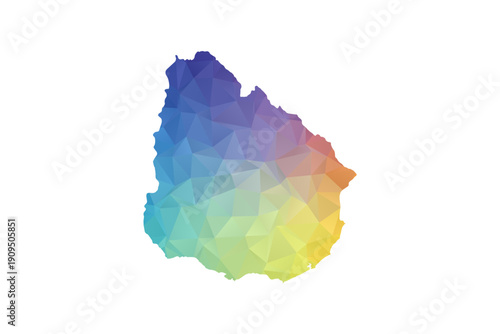Uruguay Map - Polygon Style Vector Illustration in Rainbow Gradient, Low Poly Multicolor Geometric Design, Isolated on White Background, Suitable for Reports, and Creative Projects.