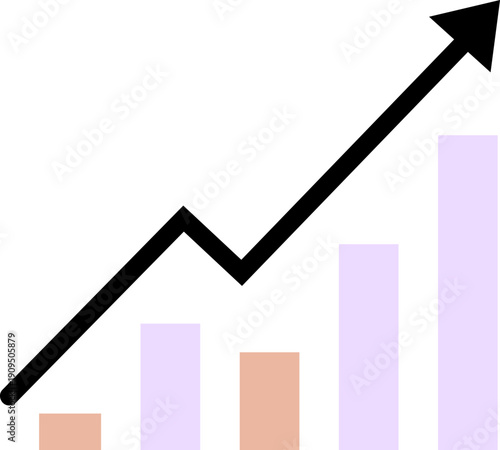 Pastel bar chart with a bold upward arrow showing financial growth