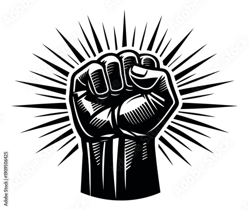 Bold graphic illustration of a clenched fist depicting power and solidarity for activism and protest