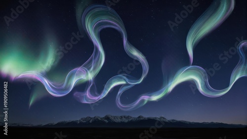 Aurora Borealis Over a Mountain Range - A Nighttime Spectacle.