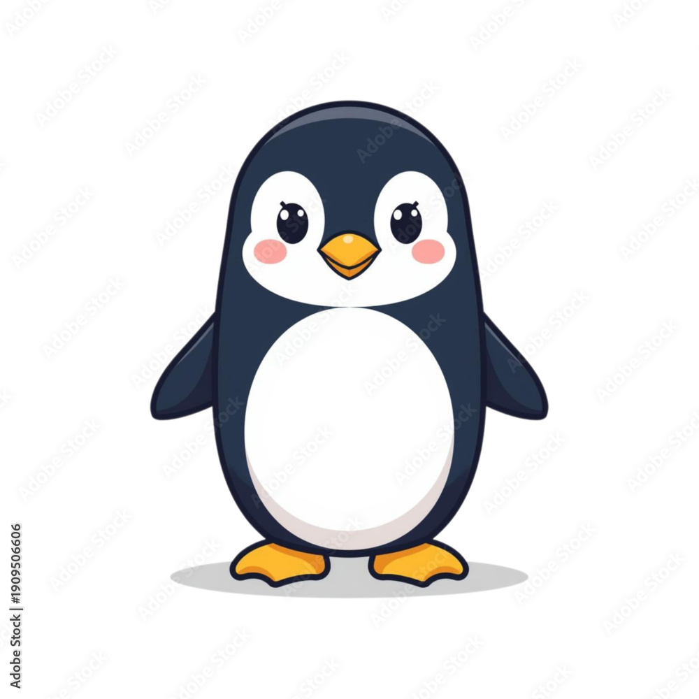Obraz premium Cute Penguin Character Standing and Smiling Flat Vector Illustration
