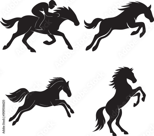 Racing Black Horse Vector Illustration